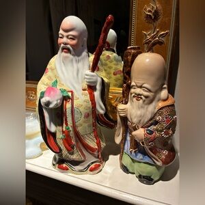 Vintage Chinese porcelain, Shou Xiang & Japanese Kutani Fukurokuju